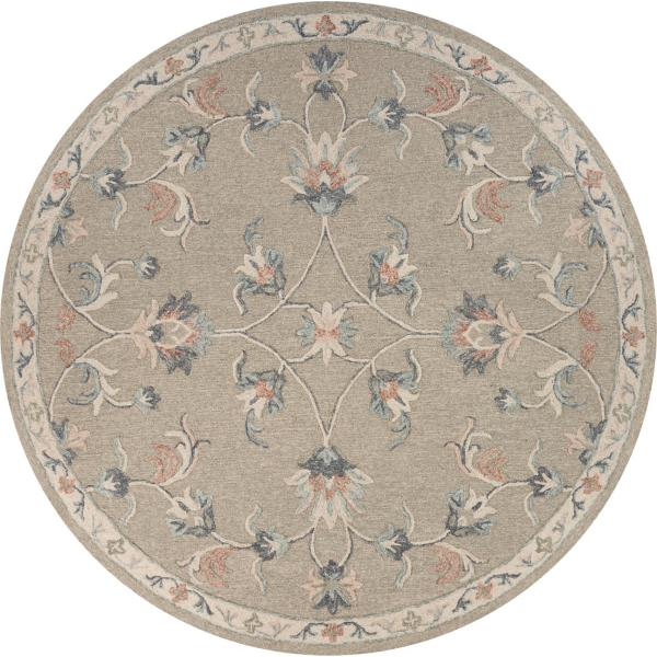 Round Gray Traditional Floral Area Rug, 4x4 Kirklands Home