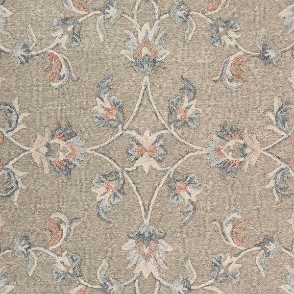 Round Gray Traditional Floral Area Rug, 4x4