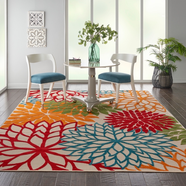 Bright Red Floral Burst Outdoor Area Rug, 6x9