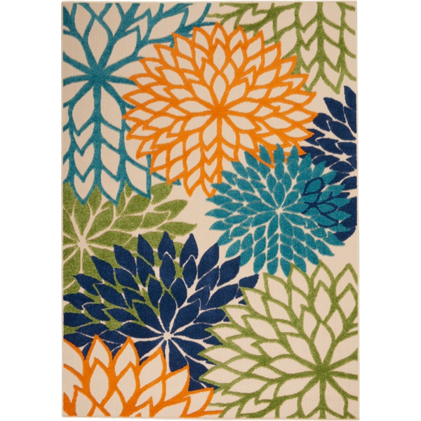 Green and Blue Floral Burst Outdoor Area Rug, 6x9 | Kirklands Home