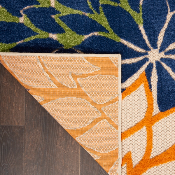 Green and Blue Floral Burst Outdoor Area Rug, 6x9