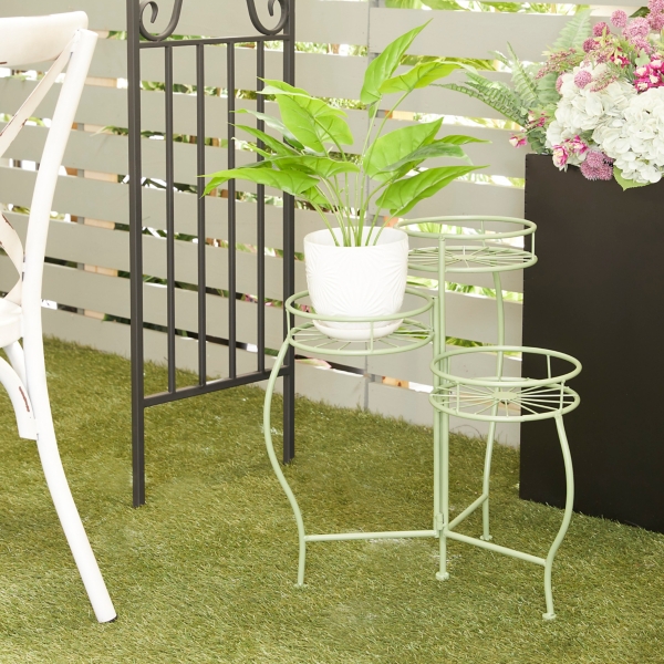 Green Metal Starburst 3-Tier Plant Stand