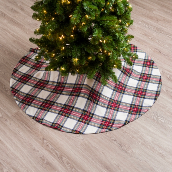 Festive White Plaid Christmas Tree Skirt