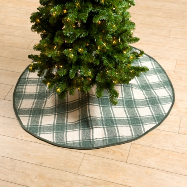 Green and Tan Plaid Christmas Tree Skirt