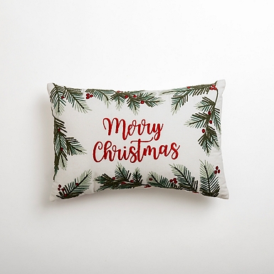 Chambray Christmas Lumbar Pillow Embroidered Peace - Woodwaves