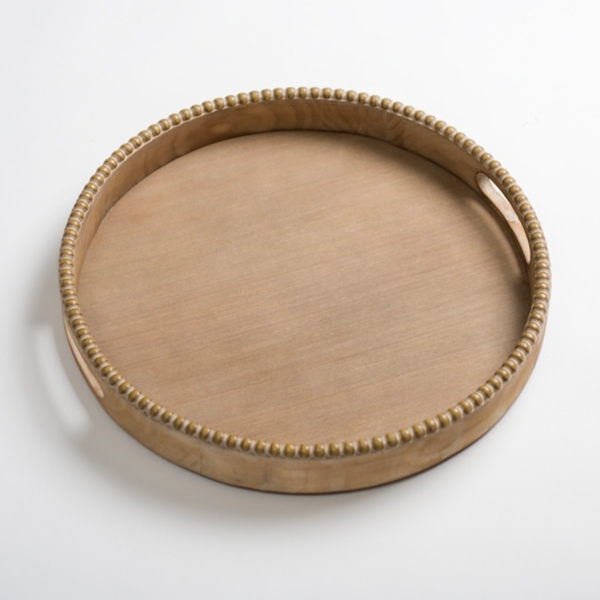 Round Natural Beaded Wood Tray Kirklands Home