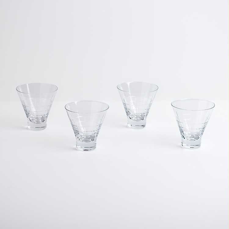 Clear Grid Stemless Martini Glasses, Set of 4