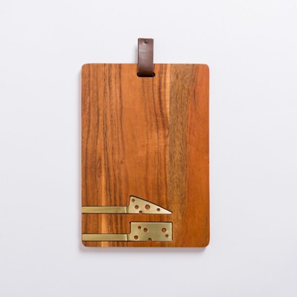 Wood Serving Board with Cheese Knives