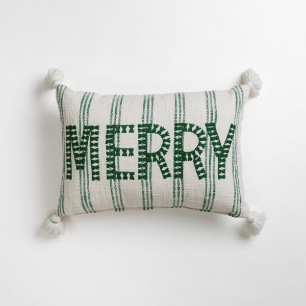 Reba Merry Christmas Pillow The Holiday Aisle Color: Dark Green, Product Type: Throw Pillow