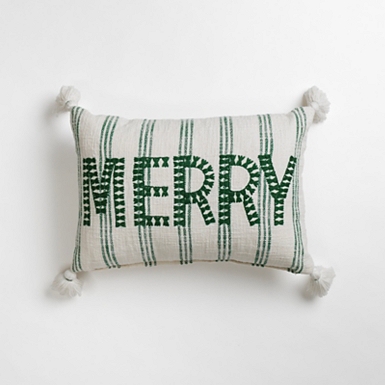 Camelot Embroidered Merry Christmas Decorative Pillow