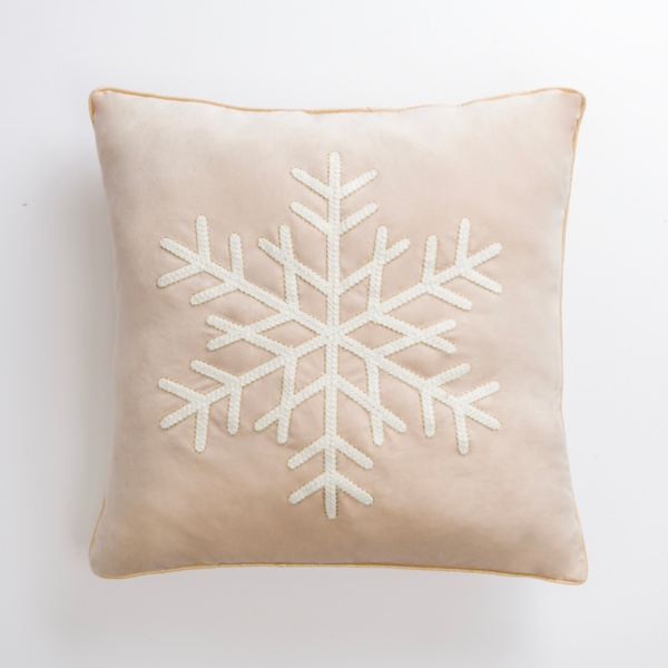 Snowflake Embroidered Neutral Holiday Decor Throw Pillow Soft And