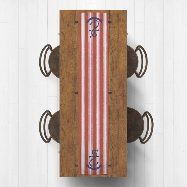 Red Stripes and Anchor Table Runner, 90 in.