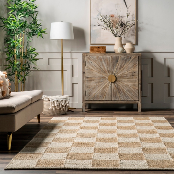 Kirklands Jute Tan Checkered Area Rug, 5x8 | Hamilton Place
