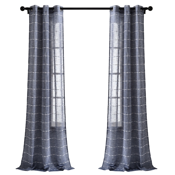 Sheer Navy Striped Curtain Panel Set, 95 in.