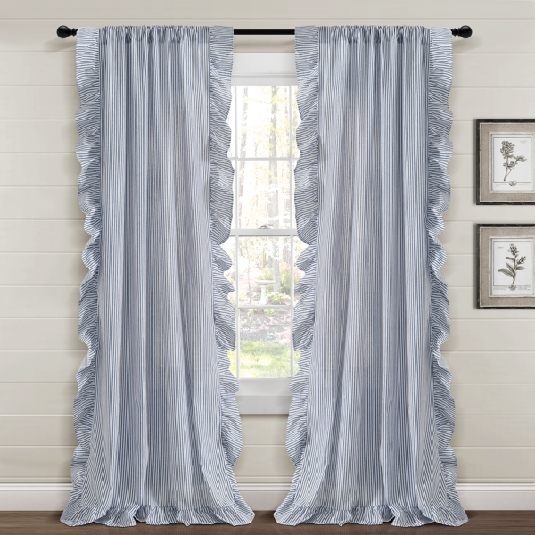 Stripe Ruffled Curtain Panel Set