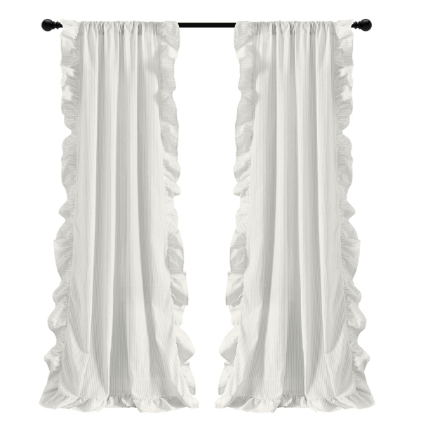 Gray Stripe Ruffled Curtain Panel Set, 84 in.