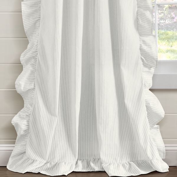 Kirklands Gray Stripe Ruffled Curtain Panel Set, 84 in. | Hamilton Place
