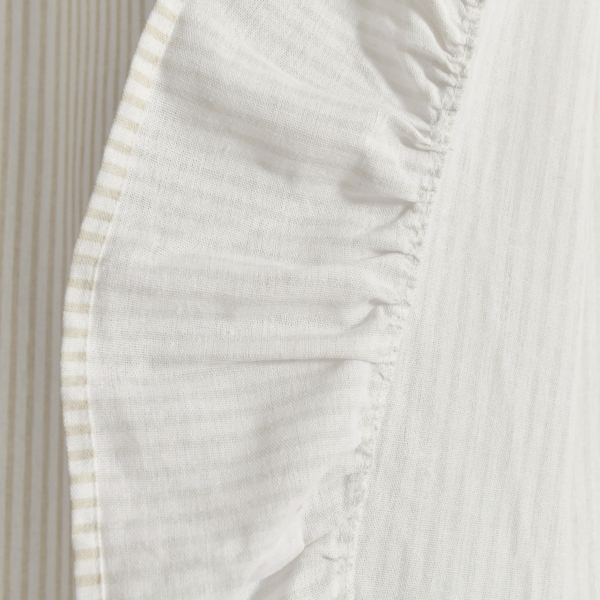Tan Stripe Ruffled Curtain Panel Set, 84 in.