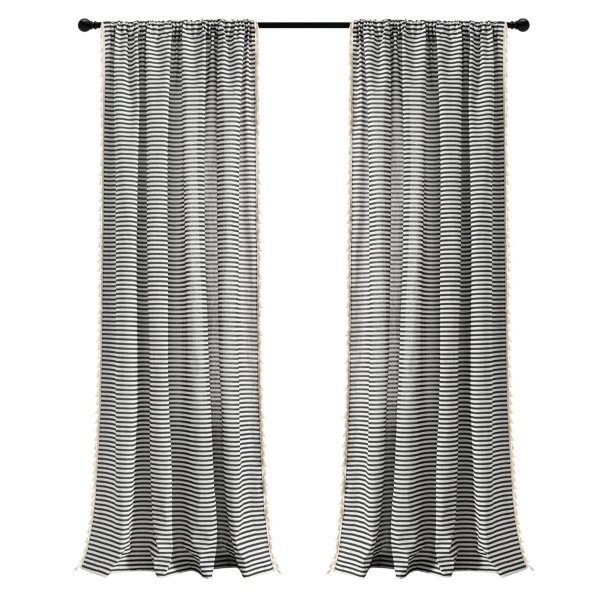 Striped Tassel Curtain Panel Set