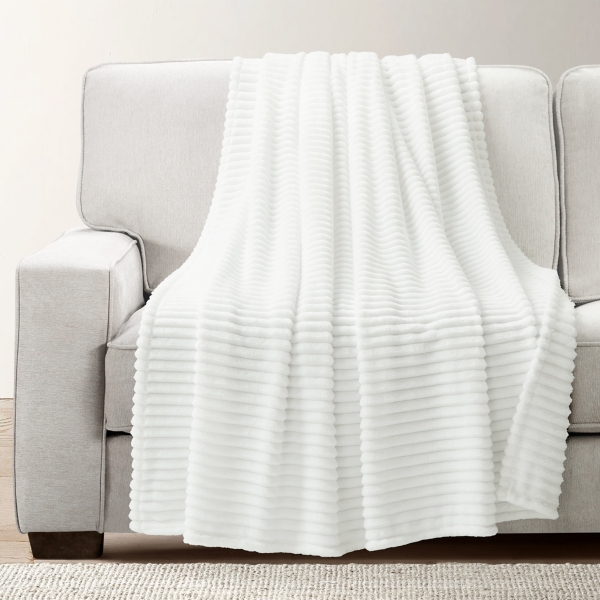 White Ribbed Ultra Soft Faux Fur Throw