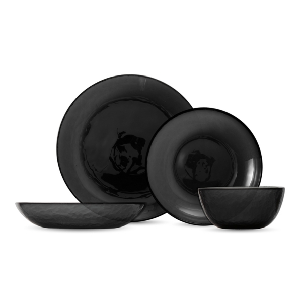 Black 16-pc. Hammered Glass Dinnerware Set