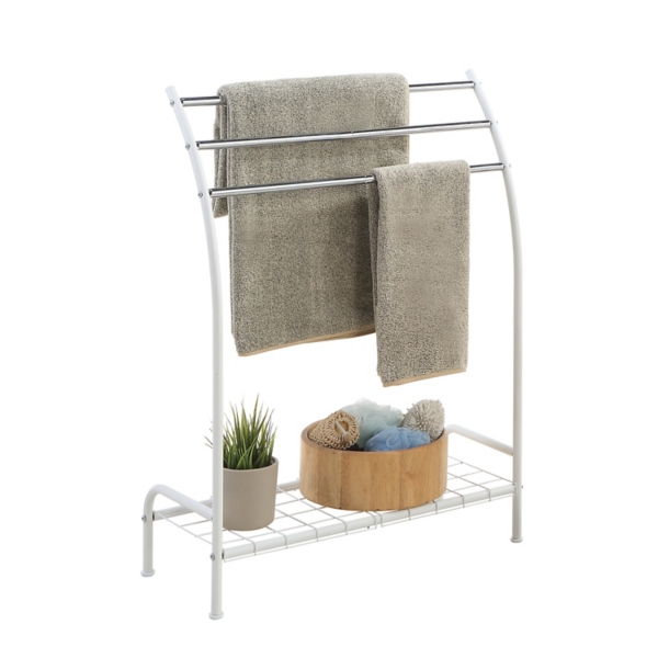 White Steel 3Bar Standing Towel Rack Kirklands Home