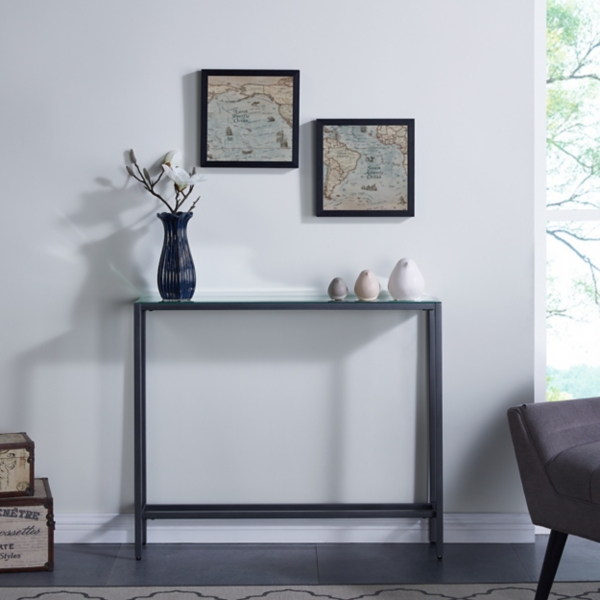 Gray Metal Mirrored Top Slim Console Table
