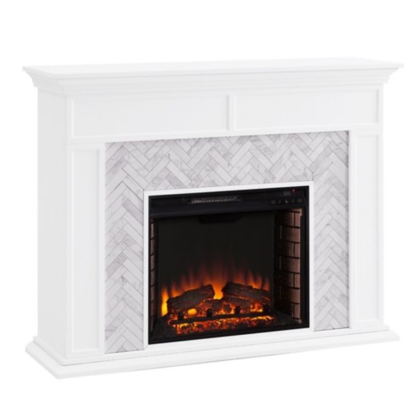 White Herringbone Marble Standard LED Fireplace Kirklands Home
