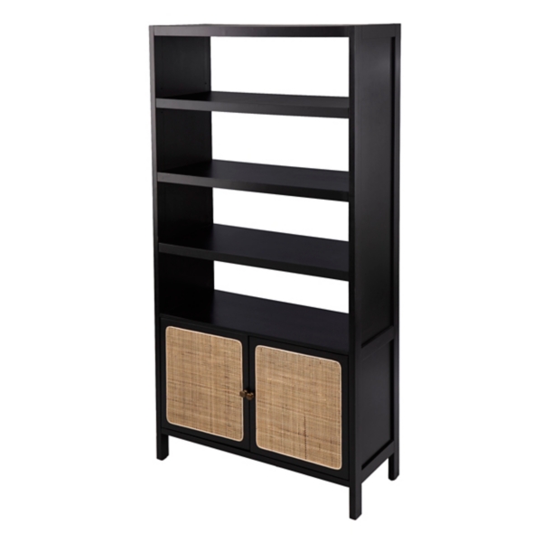 Black Wood Cane Doors Bookshelf | Kirklands Home