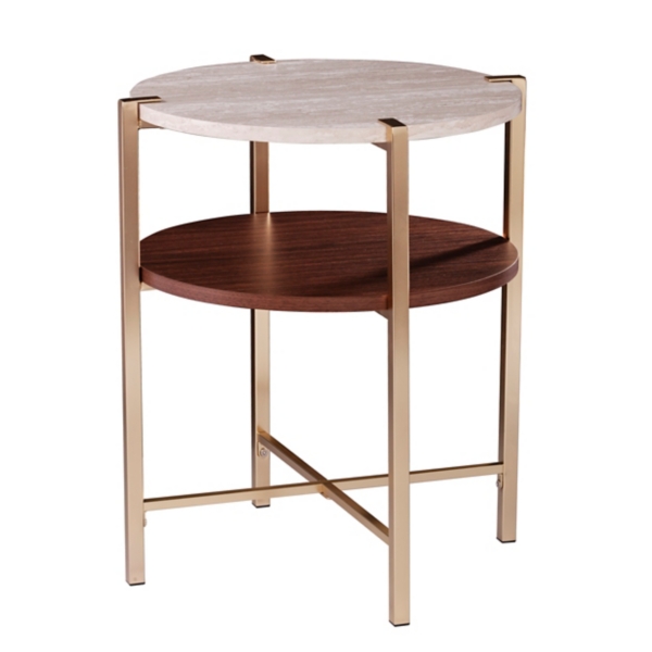 Round Gold 2-Tier Accent Table
