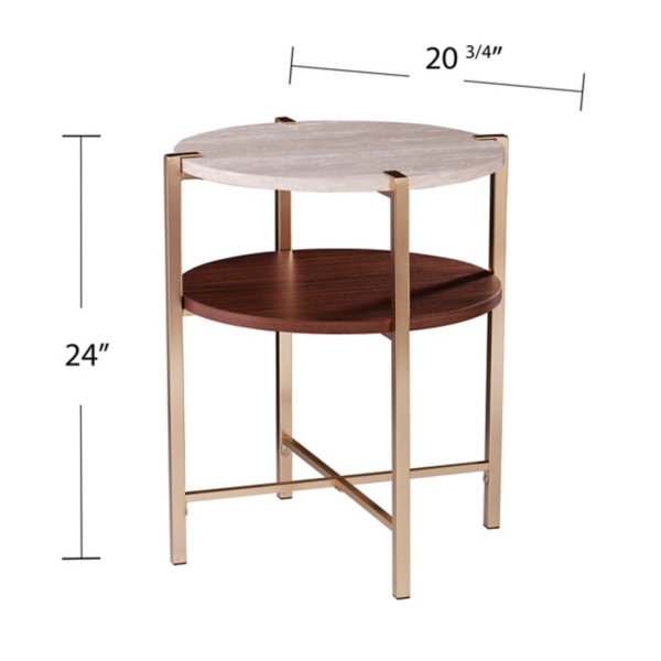 Round Gold 2-Tier Accent Table