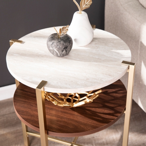 Round Gold 2-Tier Accent Table
