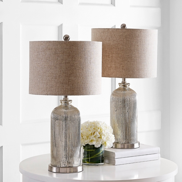Silver Mercury Glass Ribbed Table Lamps, Set of 2