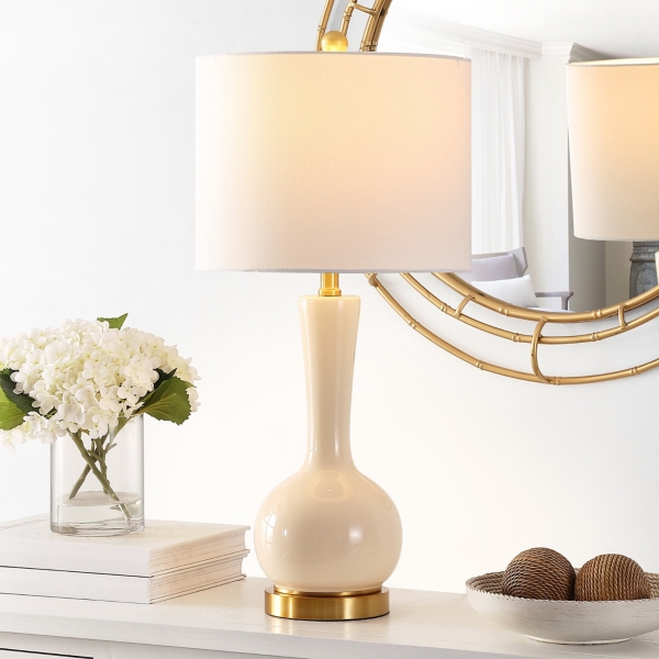Glazed Ivory Glass Teardrop Table Lamp