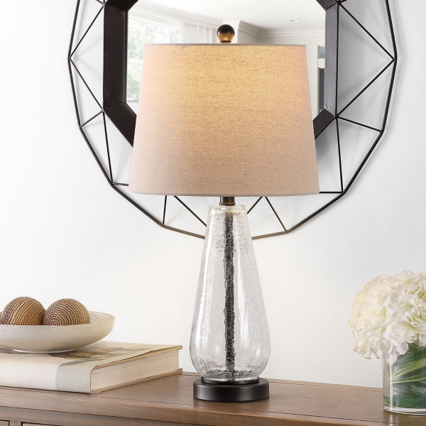 Clear Crackle Glass Bronze Center Table Lamp