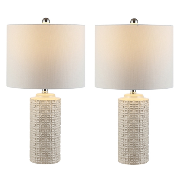 Ivory Ceramic Motif Table Lamps, Set of 2