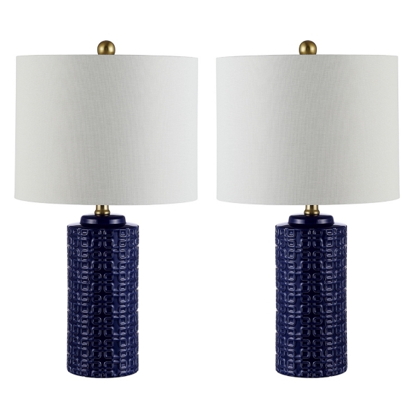 Navy Ceramic Motif Table Lamps, Set of 2