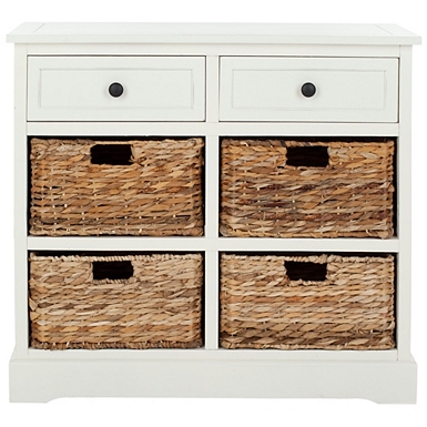 Rustic Drawer Cabinet Storage Cabinet with 5 Rattan Baskets