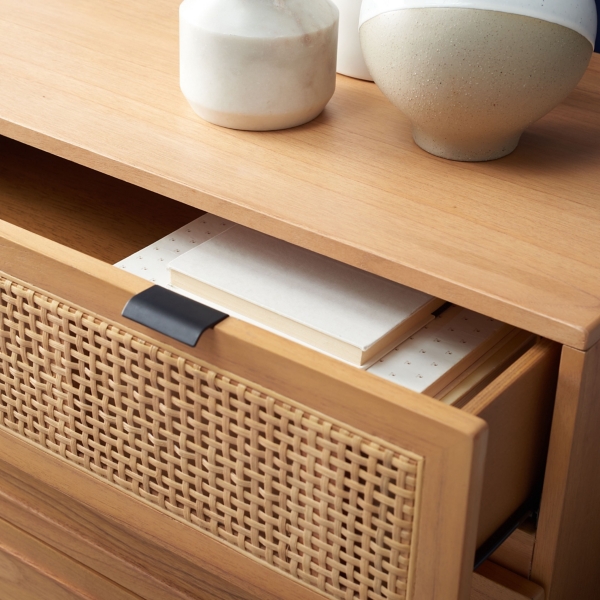 Light Brown Wood and Cane 3-Drawer Chest