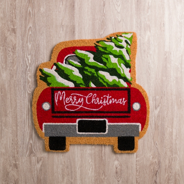 Red Vintage Truck Merry Christmas Coir Doormat Kirklands Home