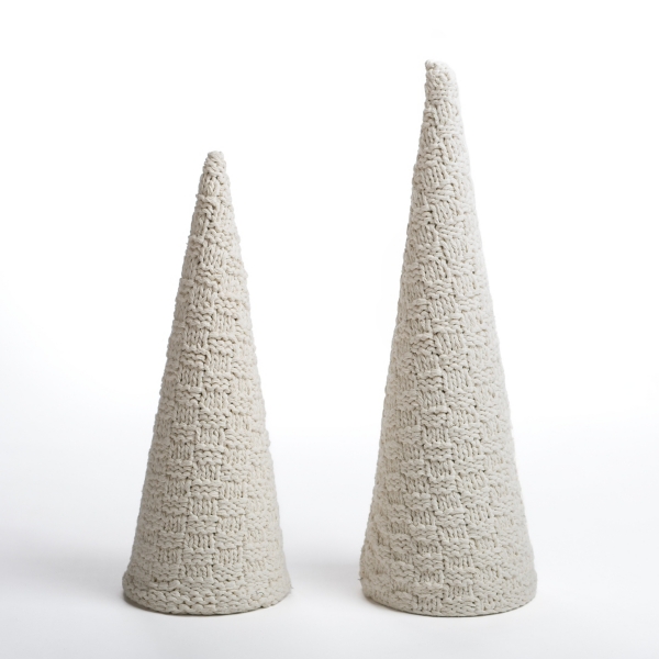 White Macrame Cone Trees, Set of 2