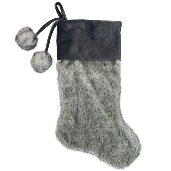 Gray Fur and Corduroy Pom Stocking Kirklands Home