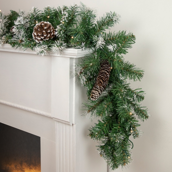 Pre-Lit Frosted Pine and Pinecone Garland