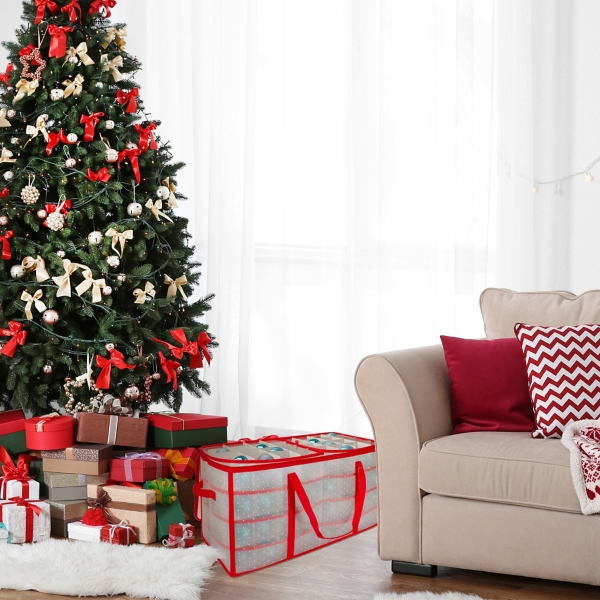 Clear and Red Zip 128-pc. Ornament Storage Box