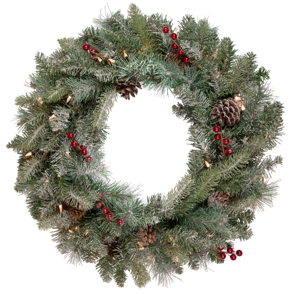 Pre-Lit Snowy Waterloo Pine Wreath | Kirklands Home