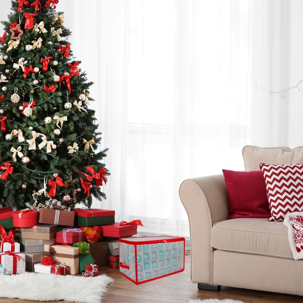 Clear and Red Zip 112-pc. Ornament Storage Box