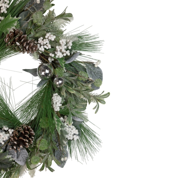 Mixed Foliage and White Berry Wreath