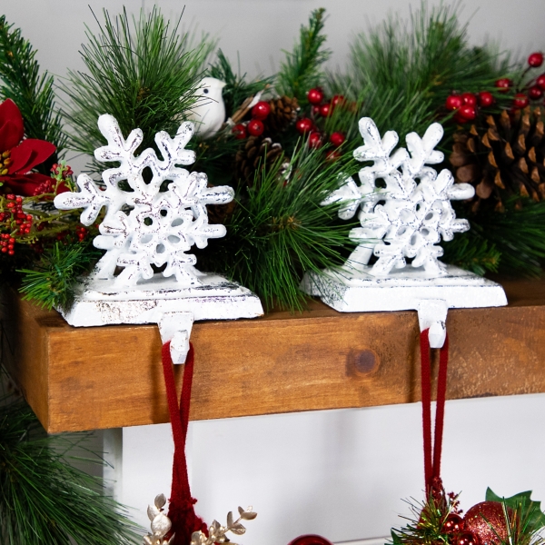 Silver Snowflake Stocking Holders, Set of 2