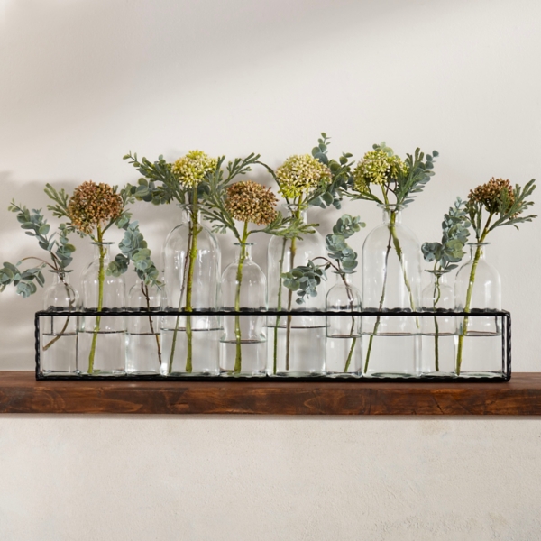 Glass Bottle Vase Runner Set in Metal Tray Kirklands Home