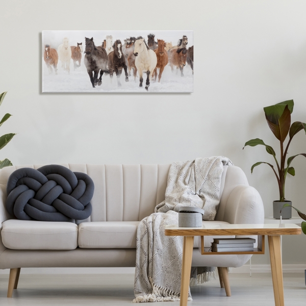 Wild Winter Horses Canvas Art Print, 40x17 in.